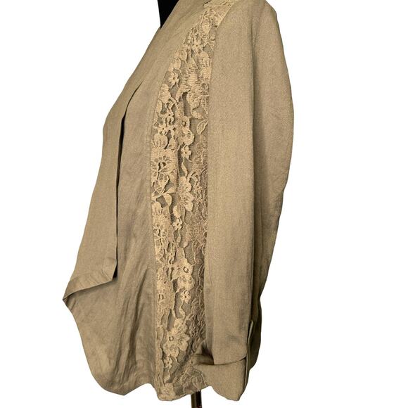 Chicos Beige Open Front Lace Panels Tabbed Sleeves Blazer size 0 - small - Picture 8 of 9